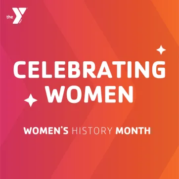 pink and orange graphic stating celebrating women and women's history month