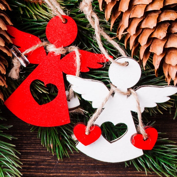 Angel ornaments on a Christmas tree
