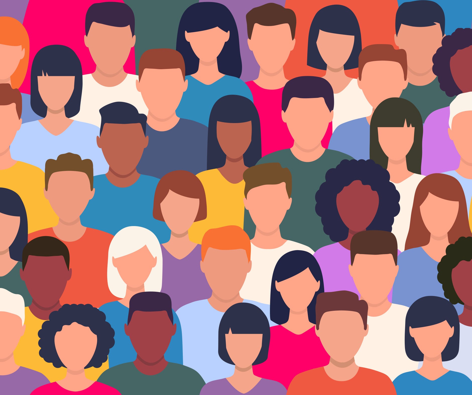 vector illustration of a diverse group of faces in bright colors