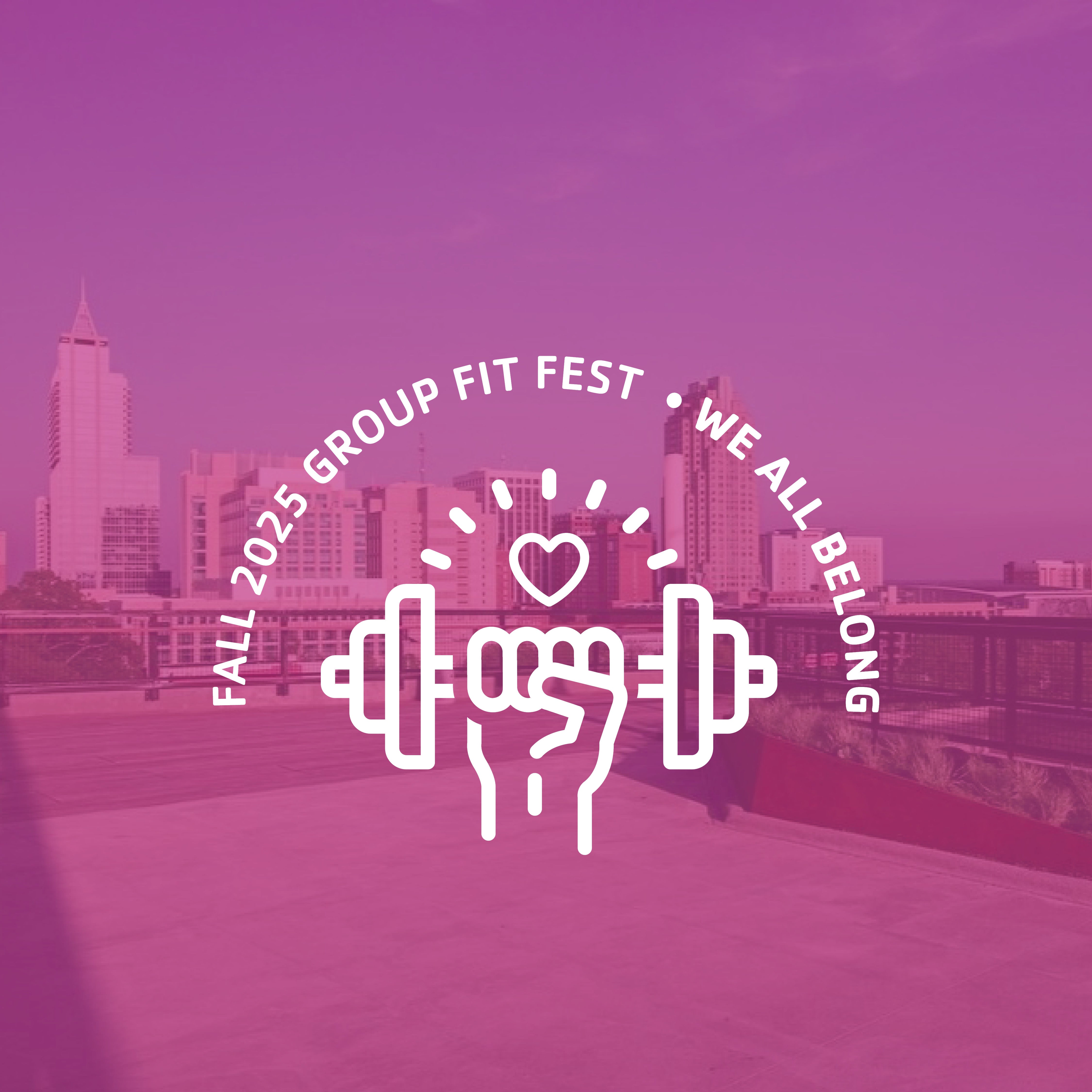 raleigh skyline from the rooftop of the Dillon with the YMCA Group Fit Fest logo