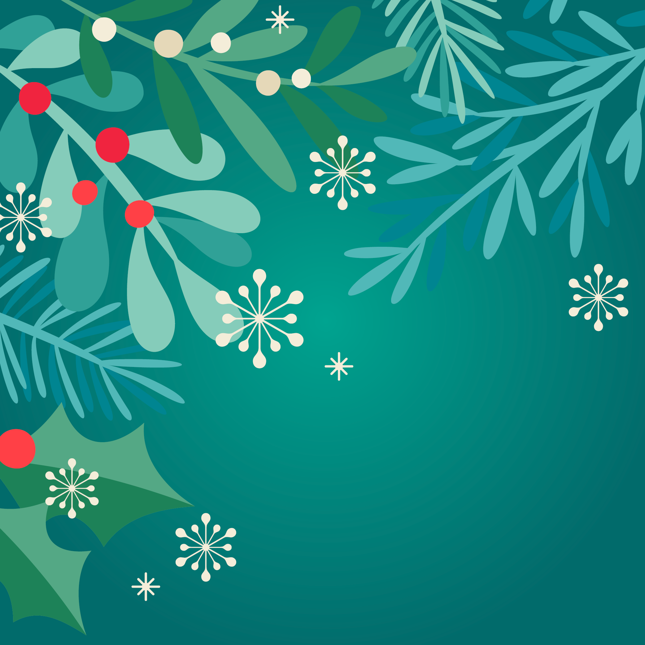 holly leaves on teal background