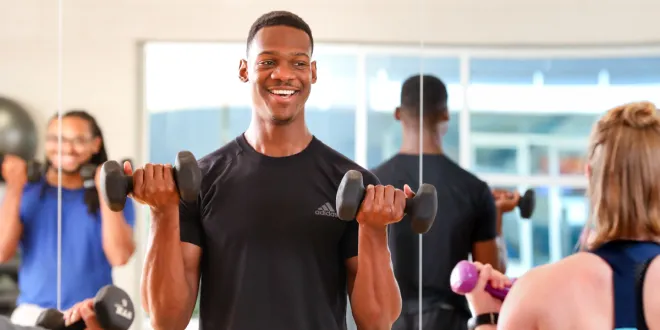 Group Fitness instructor leading a boot camp class