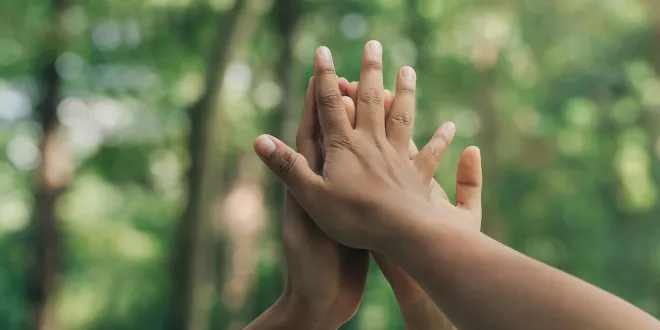 Close up of hands giving a high five