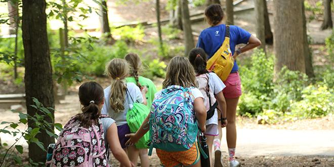 ymca campers lined up for rides out
