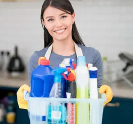 woman caring cleaning supplies