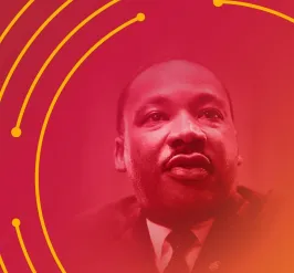 portrait of dr. martin luther king jr, on a red background