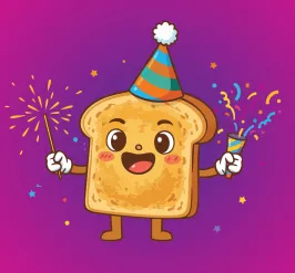 illustration of piece of toast with party hat and sparkler