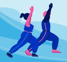 colorful illustration of two people stretching together