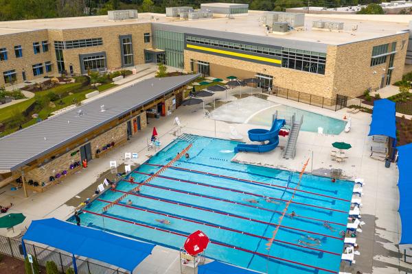 Overhead view of Southeast Raleigh YMCA building and pool