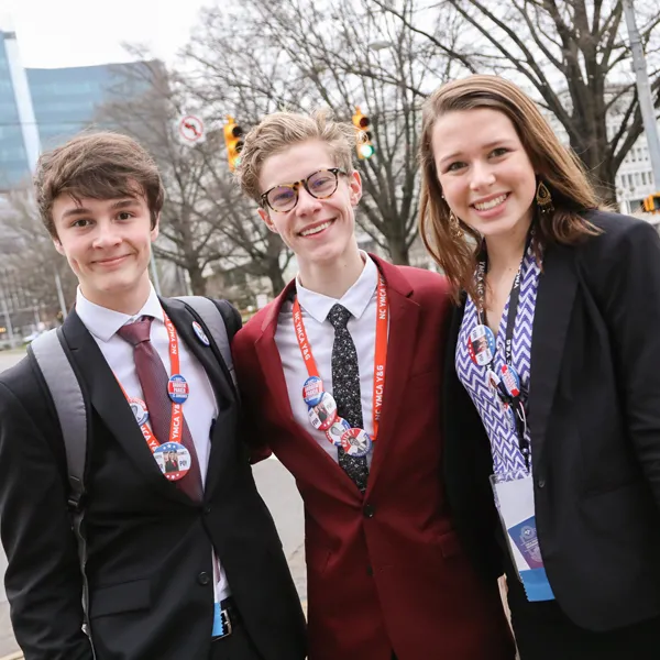 Group of teens downtown Raleigh at the YMCA Youth and Government Conference