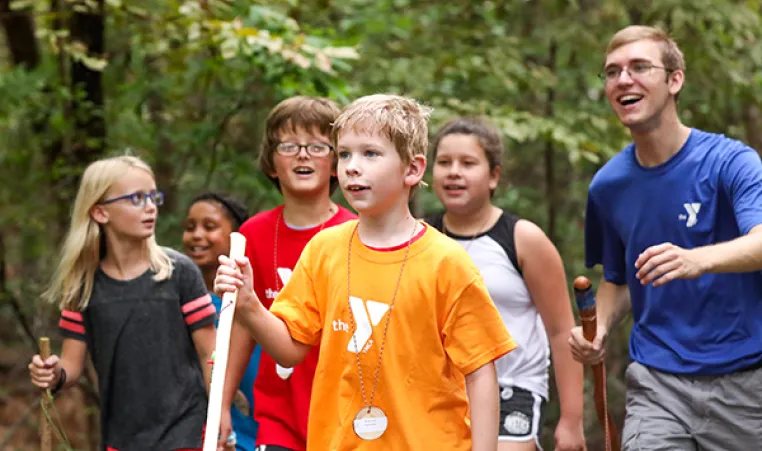 Kids hiking at YMCA day camp