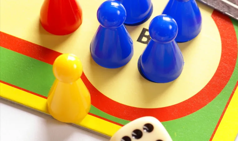 Board game pieces and dice