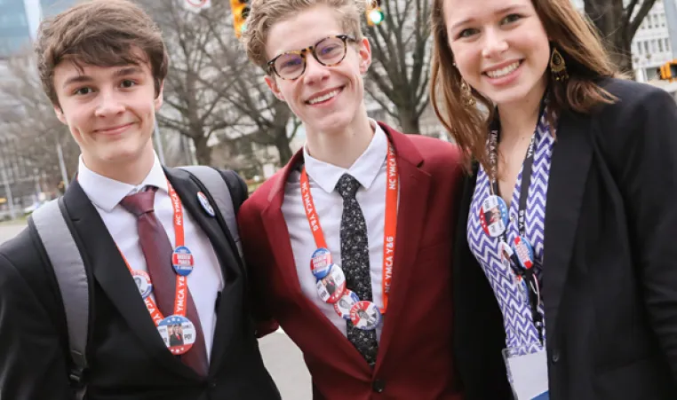 Group of teens downtown Raleigh at the YMCA Youth and Government Conference