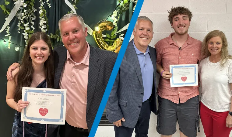 scholarship recipients post with parents of award namesake