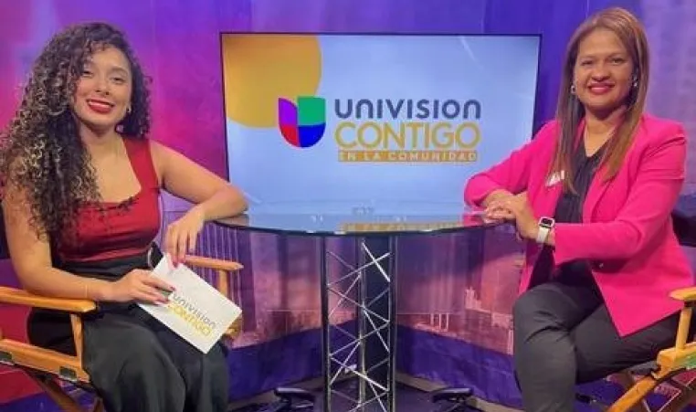 "Univision Contigo" Host Mayra Rodas interviews Taylor Family YMCA Community Case Manager Coreen Villalobos.