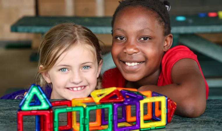 Kids playing with Magnatiles