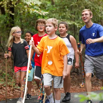 Kids hiking at YMCA day camp
