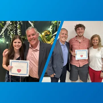 scholarship recipients post with parents of award namesake