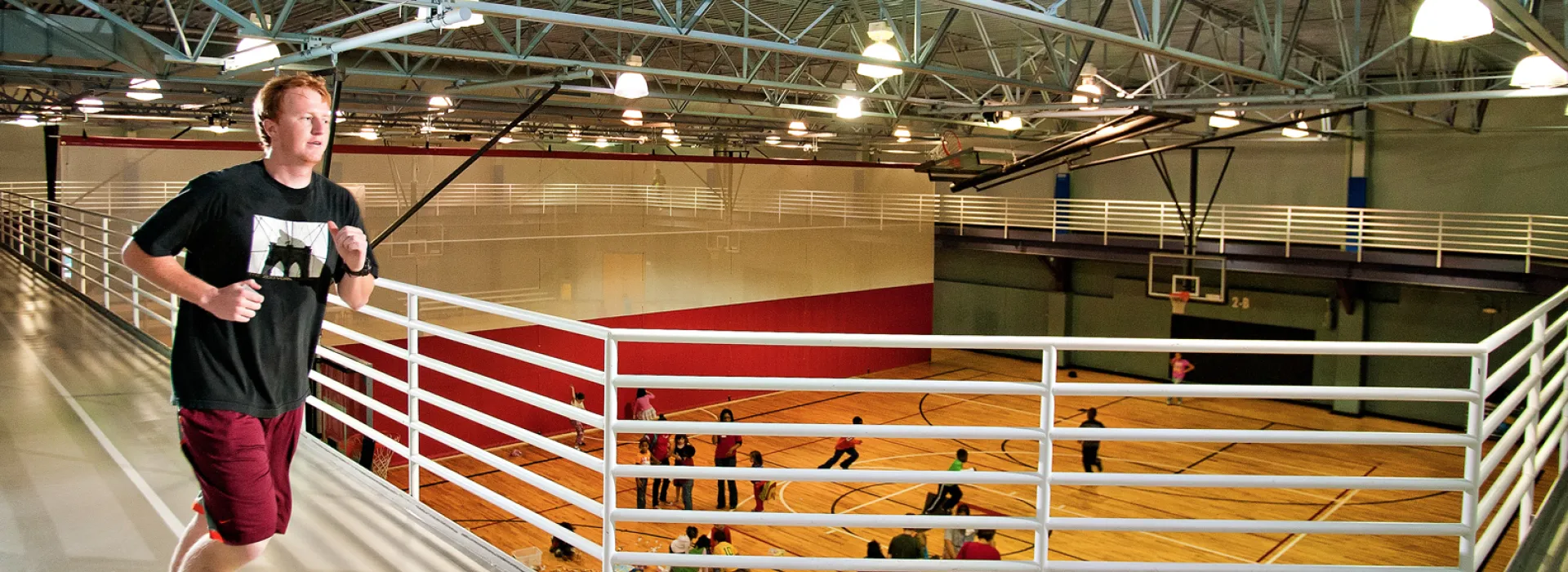 Downtown Durham YMCA indoor walking track above gym