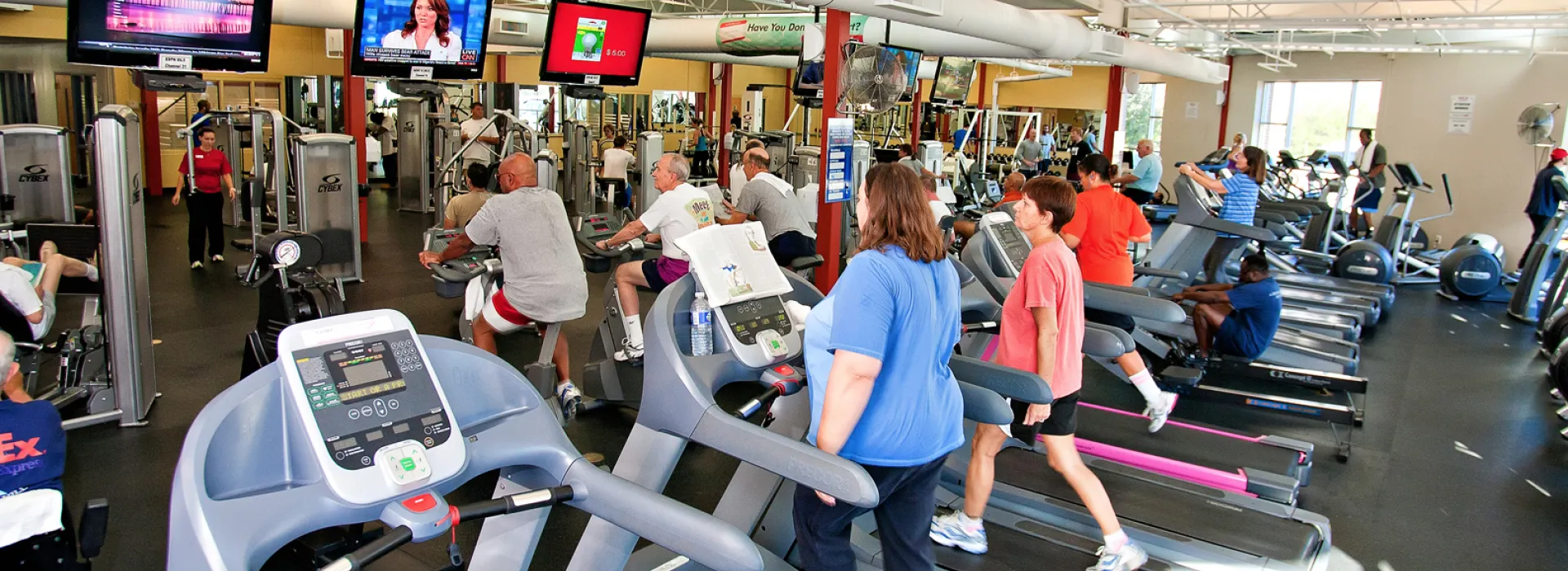 Downtown Durham YMCA cardio equipment on the wellness floor