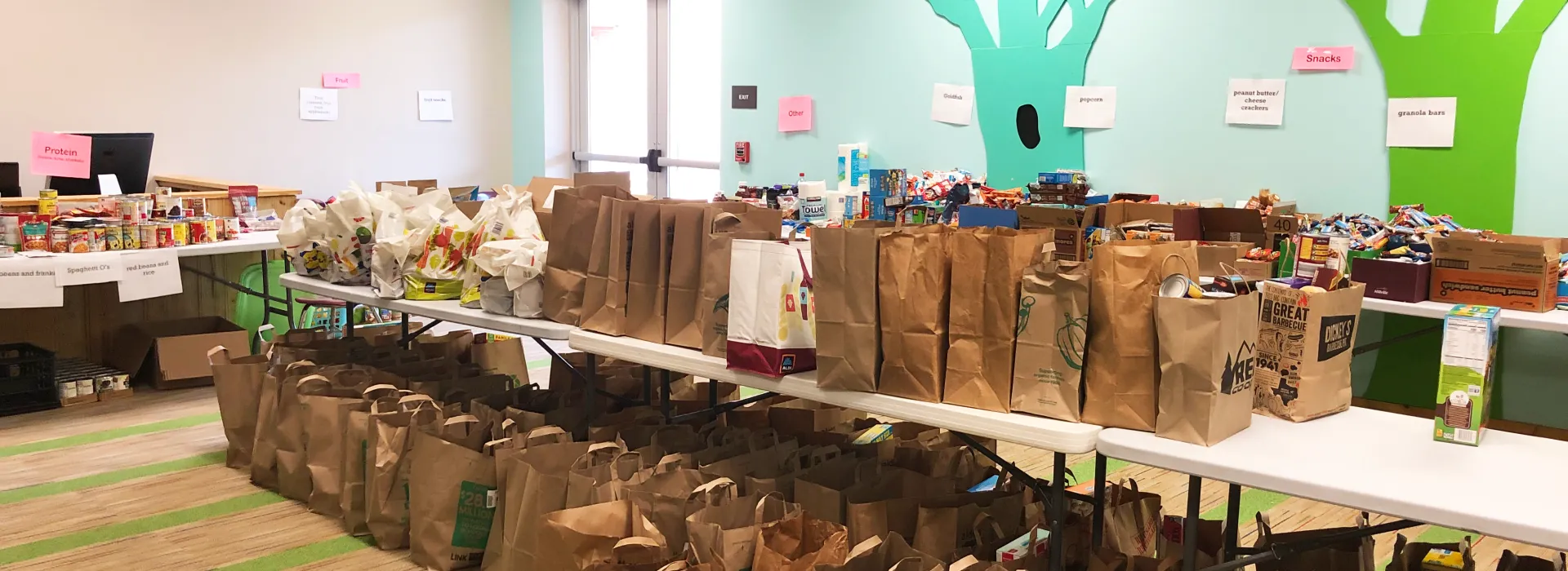 Donation bags filled with food