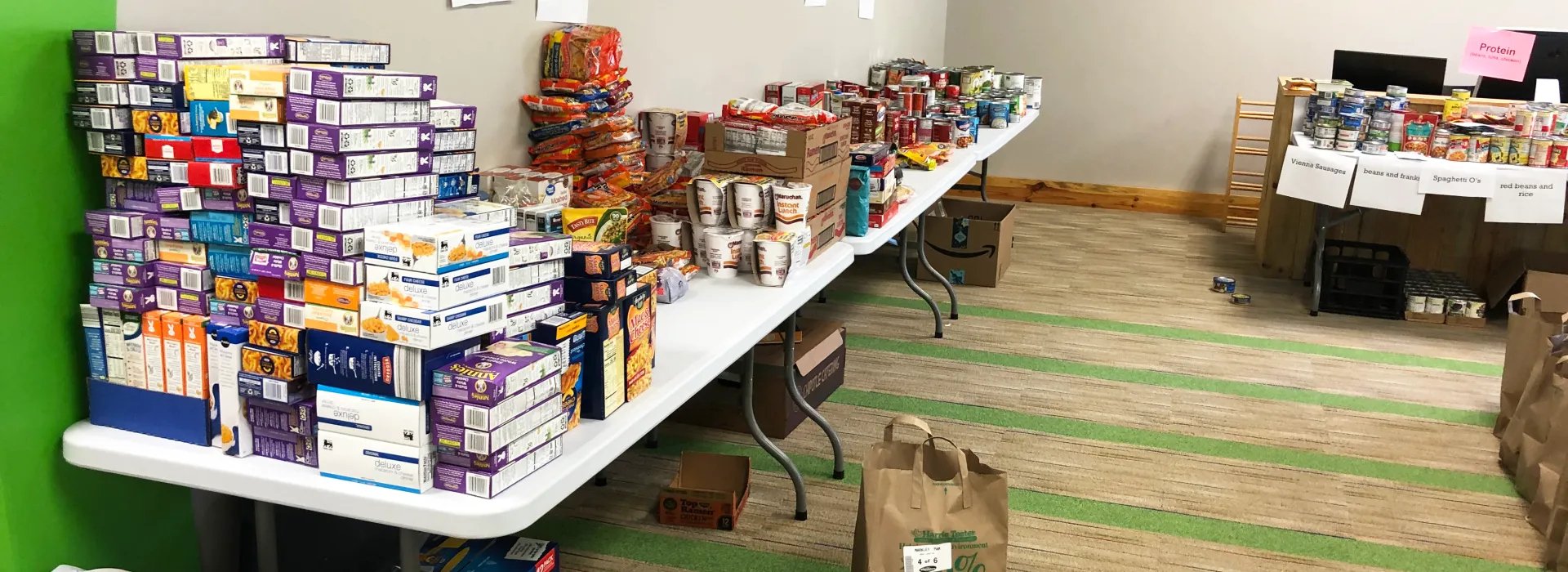 Piles of food donations