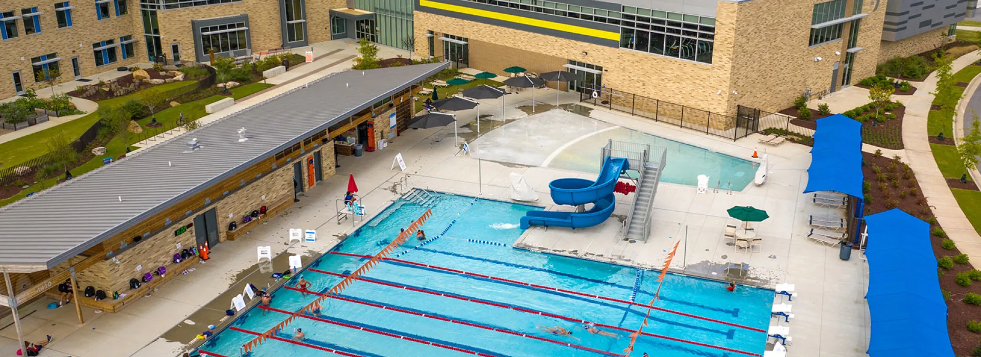 Overhead view of Southeast Raleigh YMCA building and pool