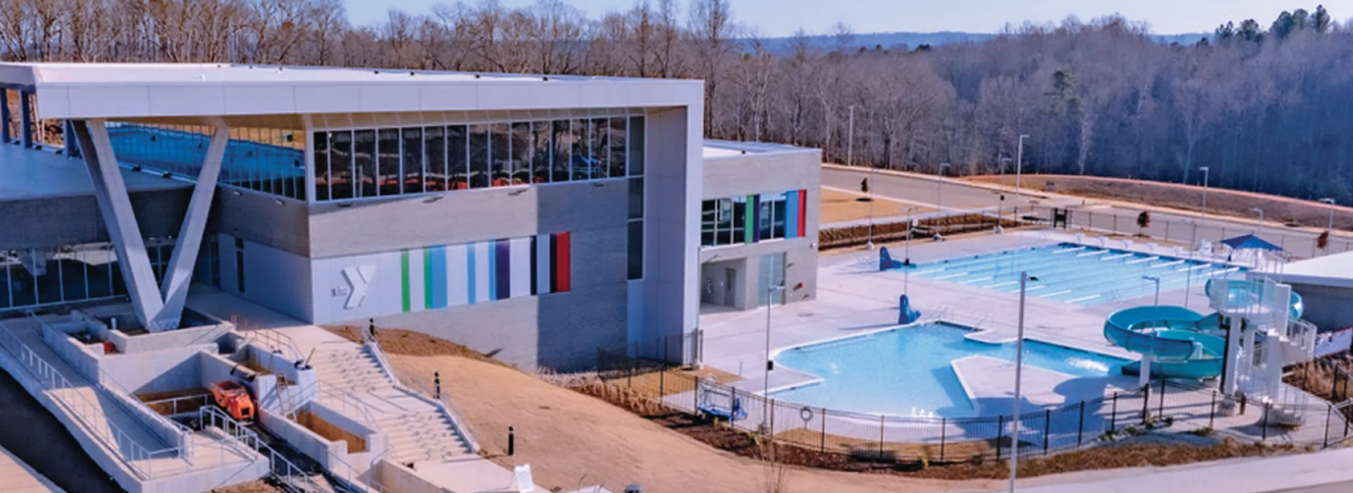 Drone Photo of Chatham Park Y exterior and pool